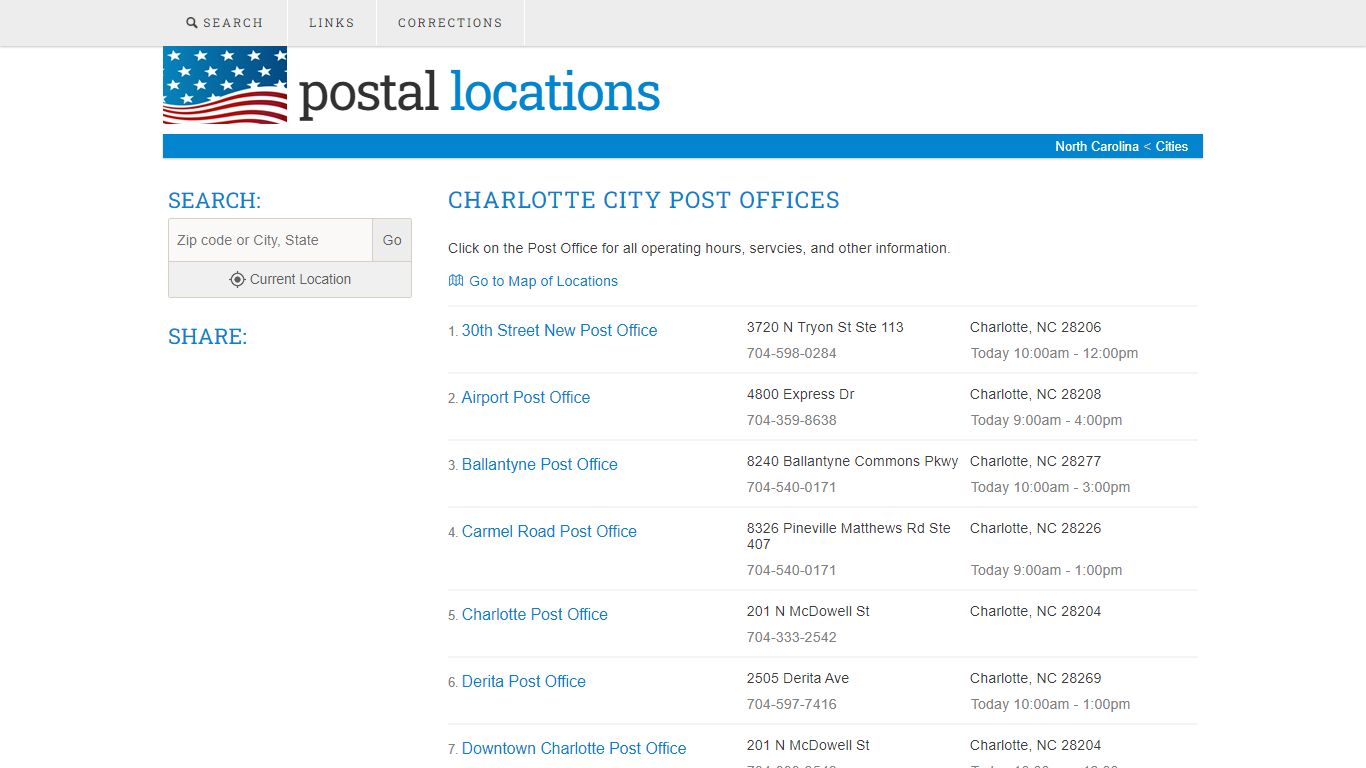 Post Offices in Charlotte, NC - Location and Hours Information